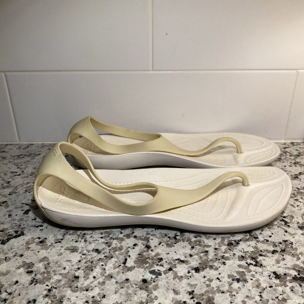 Crocs Women's Serena Sexy Flip Flop Sandal Size 10 Slingback Thong White Shoes